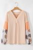 Jet Stream Palm Leaves Polka Dot Patchwork V Neck Loose Top