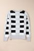Black Checkered Crew Neck Drop Shoulder Knit Sweater
