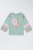 Aqua Plaid Floral Patchwork Heart Long Sleeve Top