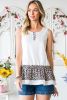 White and Cheetah Print Sleeveless Button Front Tank Top