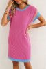 Rose Red Rib Textured Colorblock Contrast Pocket T Shirt Dress