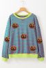 Green Stripe Funny Halloween Pumpkin Pattern Oversize Sweatshirt