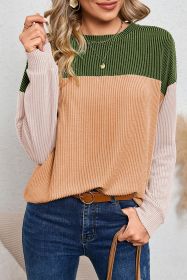 Green Ribbed Color Block Long Sleeve Loose Top (size: (US 18-20)2XL)