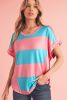 Rose & Blue Colorblock Exposed Seam Tee