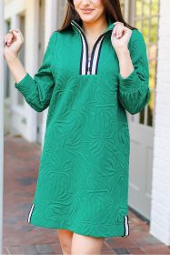 Sea Green Jacquard Textured Quarter Zipper Mini Dress (size: (US 12-14)L)