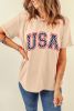 Khaki Star USA Graphic Crewneck Roll Up Sleeve T Shirt