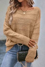 Pale Khaki Boat Neck Drop Shoulder Pointelle Knit Sweater (size: (US 12-14)L)