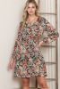Brown Boho Abstract Print Drawstring Flowy Dress