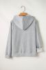 Light Grey Plain Fleece Lined Zip Up Drawstring Hoodie