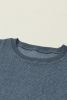 Blue Plain Solid Ribbed Knit Round Neck Pullover Sweatshirt