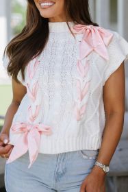 White Sweet Satin Bowknot Cable Knit Top (size: (US 12-14)L)