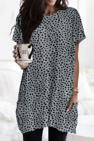 Gray Cheetah Print Casual Side Pockets Short Sleeve Tunic Top (size: (US 18-20)2XL)