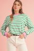 Bright Green Striped Contrast Trim Long Sleeve Top