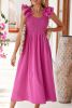 Rose Red Crinkled Ruffle Strap Smocked Midi Dress