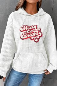 White Merry & Bright Waffle Pocketed Graphic Hoodie (size: (US 18-20)2XL)