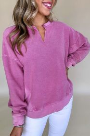 Bright Pink Notched Neck Exposed Seam Drop Shoulder Sweatshirt (size: (US 20-22)2XL)