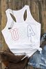 White USA Embroidered Graphic Loose Racerback Tank Top
