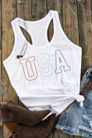 White USA Embroidered Graphic Loose Racerback Tank Top (size: (US 12-14)L)