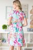Light Blue Floral Casual High Waist Short Dress