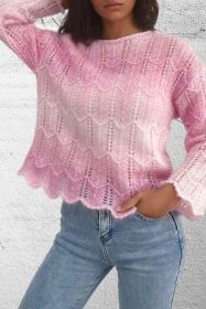 Pink Gradient Scallop Hem Lightweight Sweater (size: (US 12-14)L)