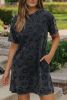 Gray Short Sleeve Casual Leopard Print Dress with Pockets