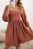 Brown Washed Square Neck High Waist Flared Short Dress