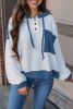 White Corded Patch Pocket Drawstring Henley Long Sleeve Top