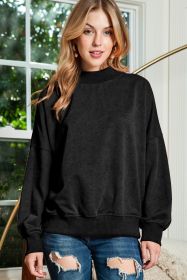 Black Plain Drop Shoulder Crew Neck Pullover Sweatshirt (size: 1-2-2-2)