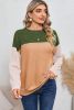 Green Ribbed Color Block Long Sleeve Loose Top