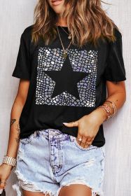 Black Star Marble Glitter Graphic Crew Neck T Shirt (size: (US 18-20)2XL)