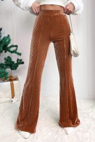 Chestnut Solid Color High Waist Corduroy Flare Pants (size: (US 12-14)L)