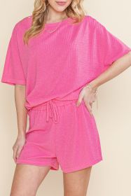 Rose Red Casual Textured Tee and Drawstring Shorts Set (size: (US 12-14)L)