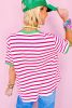Rose Stripe Contrast Trim Crew Neck Knit Tee