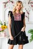 Black Pom Pom A Line Ruffled Sleeveless Short Dress