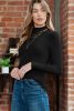 Black Plain Solid Color Ribbed Long Sleeve Mock Neck Top
