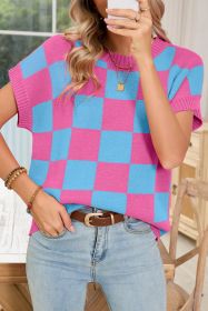 Sachet Pink Colorblock Checkered Knit Dolman Tee (size: (US 12-14)L)