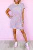 Pink Striped Crew Neck Mini T-shirt Dress