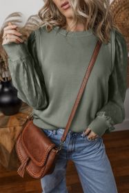 Medium Grey Eyelet Embroidered Sleeve Patchwork Ribbed Sweatshirt (size: 1-2-2-2)