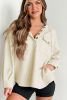 Apricot Textured Buttoned Neckline Side Pockets Hoodie
