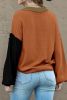 Pickle Green Colorblock Bishop Sleeve Exposed Seam Ribbed Sweater
