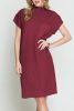 Red Patch Pocket Ribbed Knit Short Sleeve Sweater Dress