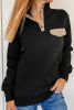 Black Stand Collar Quilted Snap Button Sweatshirt