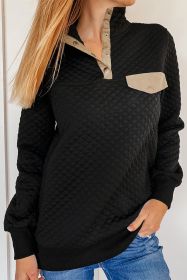 Black Stand Collar Quilted Snap Button Sweatshirt (size: (US 18-20)2XL)