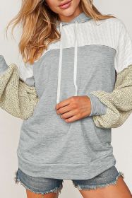 Grey Color Block Exposed Seam Pullover Hoodie for Women (size: (US 12-14)L)