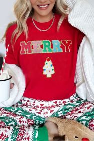 Red MERRY Christmas Tree Round Neck Tee (size: (US 20-22)2XL)
