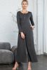Dark Grey Henley Long Sleeve Wide Leg Jumpsuit with Pockets