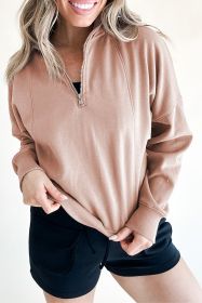Smoke Gray Zipper Collared Drop Shoulder Plain Sweatshirt (size: (US 12-14)L)