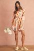 Yellow Ruffled Buttoned Knotted High Waist Floral Mini Dress