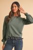 Medium Grey Eyelet Embroidered Sleeve Patchwork Ribbed Sweatshirt