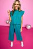 Skobeloff Textured Ruffle Top and Drawstring Pants Set